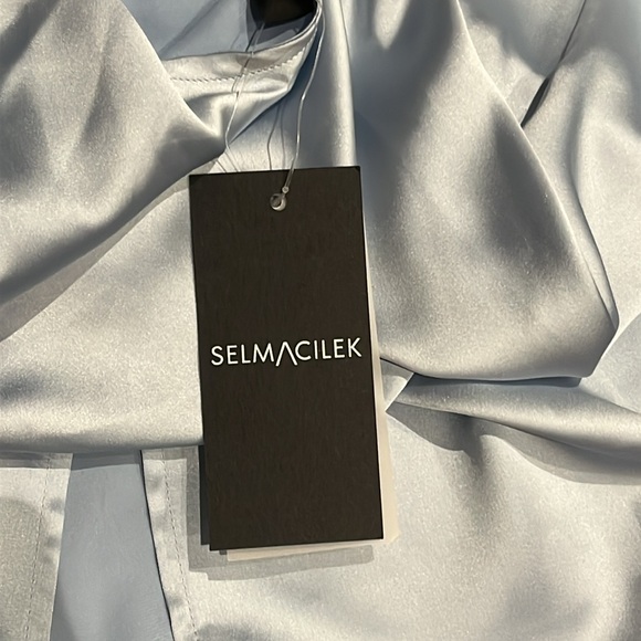 NWT SELMACILEK pale blue one-shoulder satin maxi dress, size medium - Picture 3 of 10